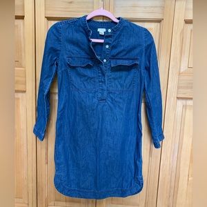 J Crew Womens Half Button Denim Look With Pockets Shirt Dress Blue Size XXS EUC